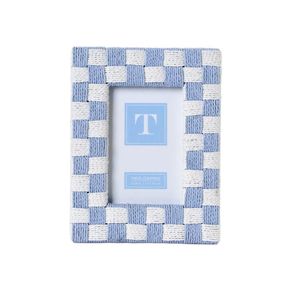 Hand-Woven Checkered Blue and White Pattern 4" x 6" Photo Frame