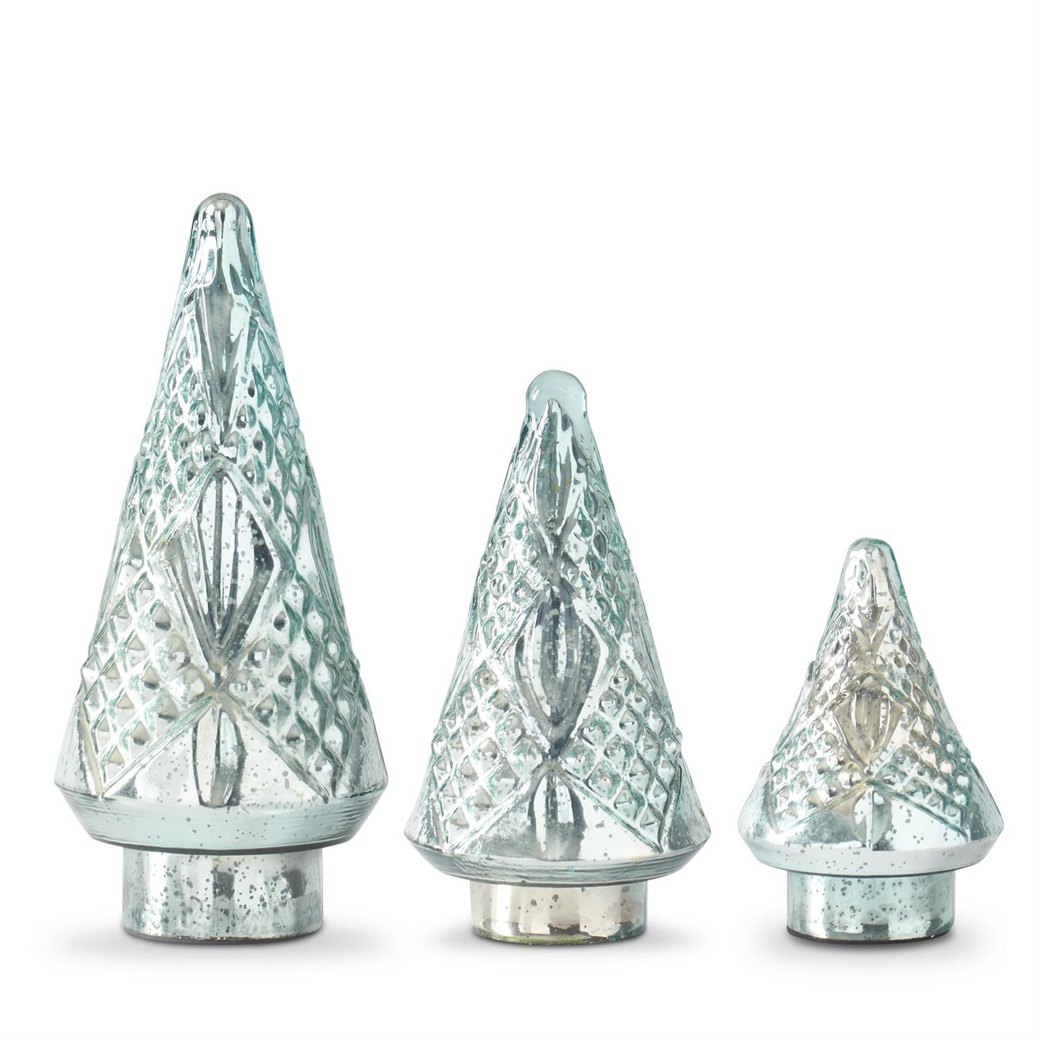 Aquamarine Mercury Glass Embossed Trees - Mellow Monkey