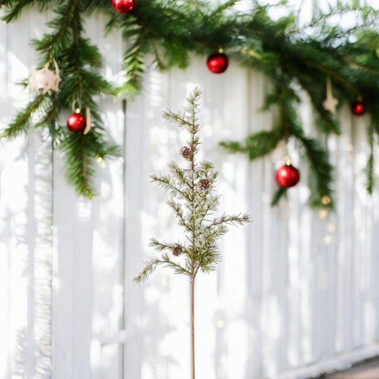 Glittered Snowy Pine Stem with Mini Pinecone - 33-in - Mellow Monkey