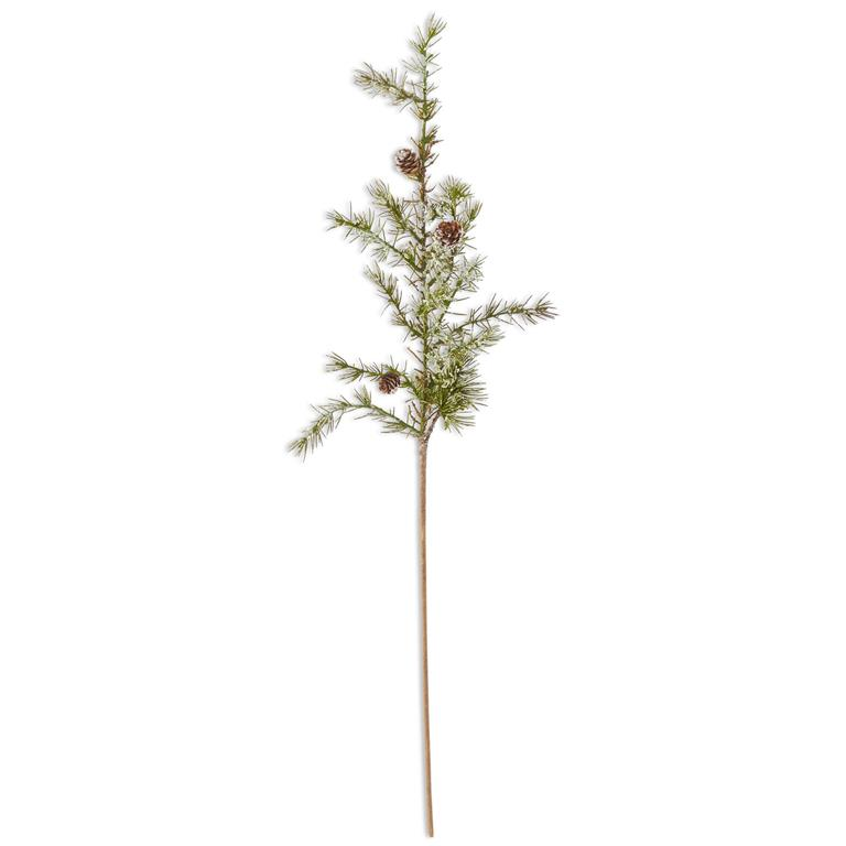 Glittered Snowy Pine Stem with Mini Pinecone - 33-in - Mellow Monkey