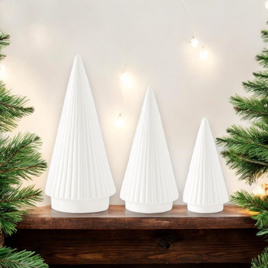 Vertical Ribbed White Ceramic Christmas Trees - Mellow Monkey