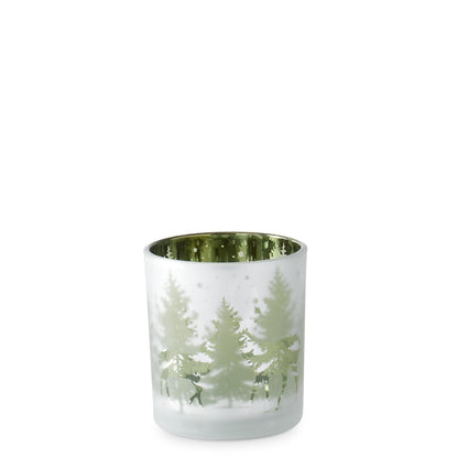 Two-Tone Green Frosted Glass Deer Winter Scene Candle Holder - Mellow Monkey