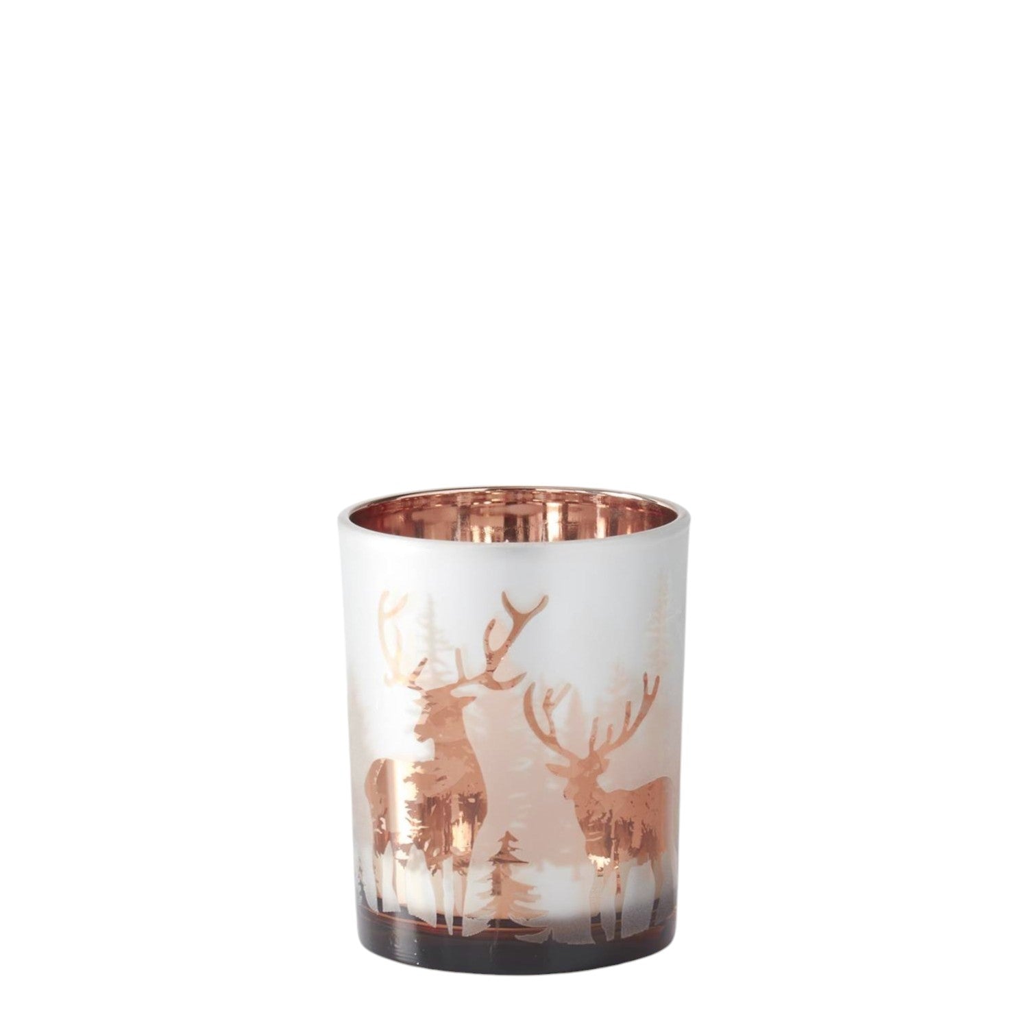 Two-Tone Rose Gold Frosted Glass Deer Winter Scene Candle Holder - Mellow Monkey