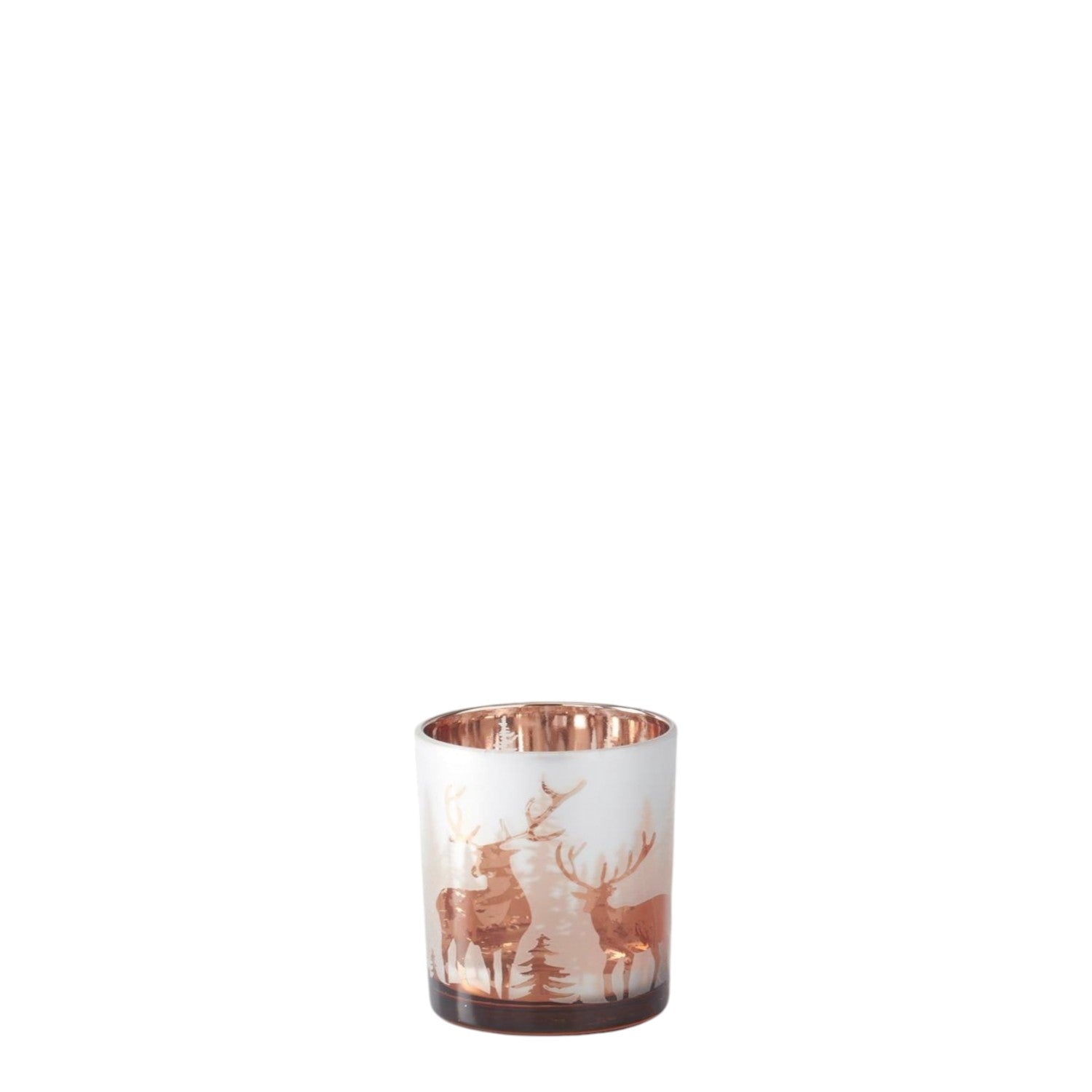 Two-Tone Rose Gold Frosted Glass Deer Winter Scene Candle Holder - Mellow Monkey