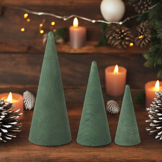 Green Carved Wood Cone Christmas Tree - Mellow Monkey