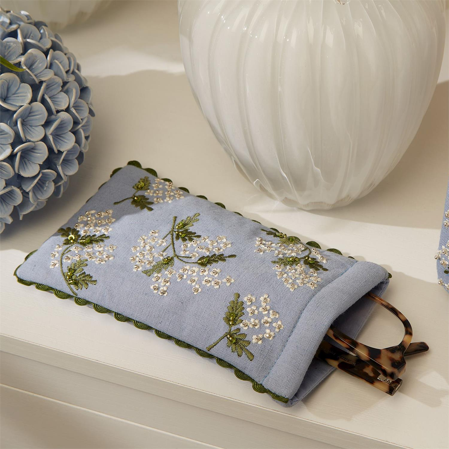 Hydrangea Embroidered Eyeglass Holder - Mellow Monkey