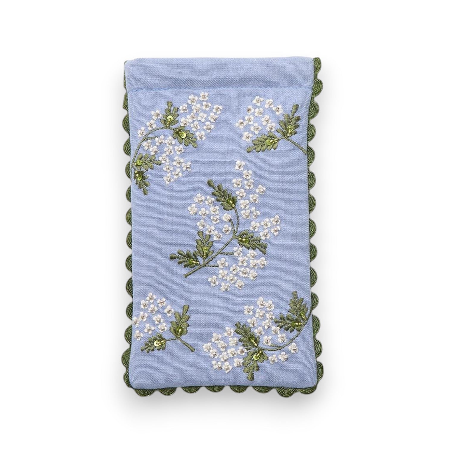 Hydrangea Embroidered Eyeglass Holder - White & Blue - Mellow Monkey