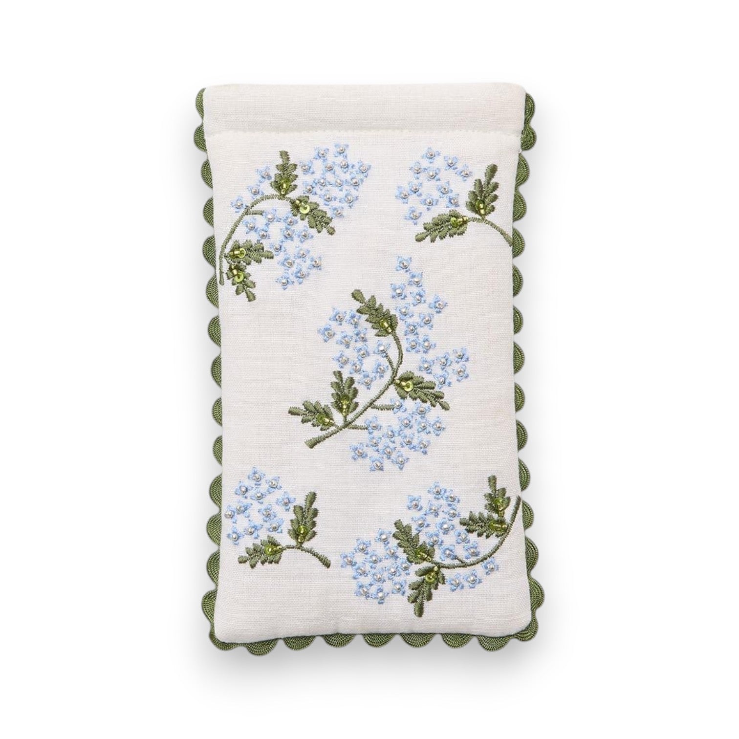 Hydrangea Embroidered Eyeglass Holder - White & Blue - Mellow Monkey