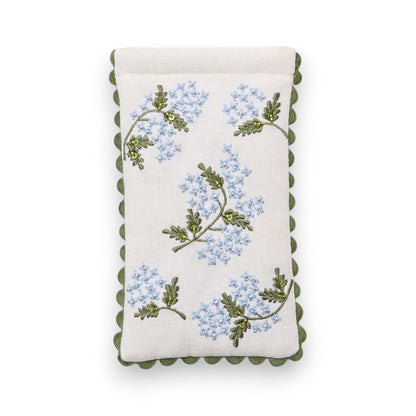 Hydrangea Embroidered Eyeglass Holder - White & Blue - Mellow Monkey