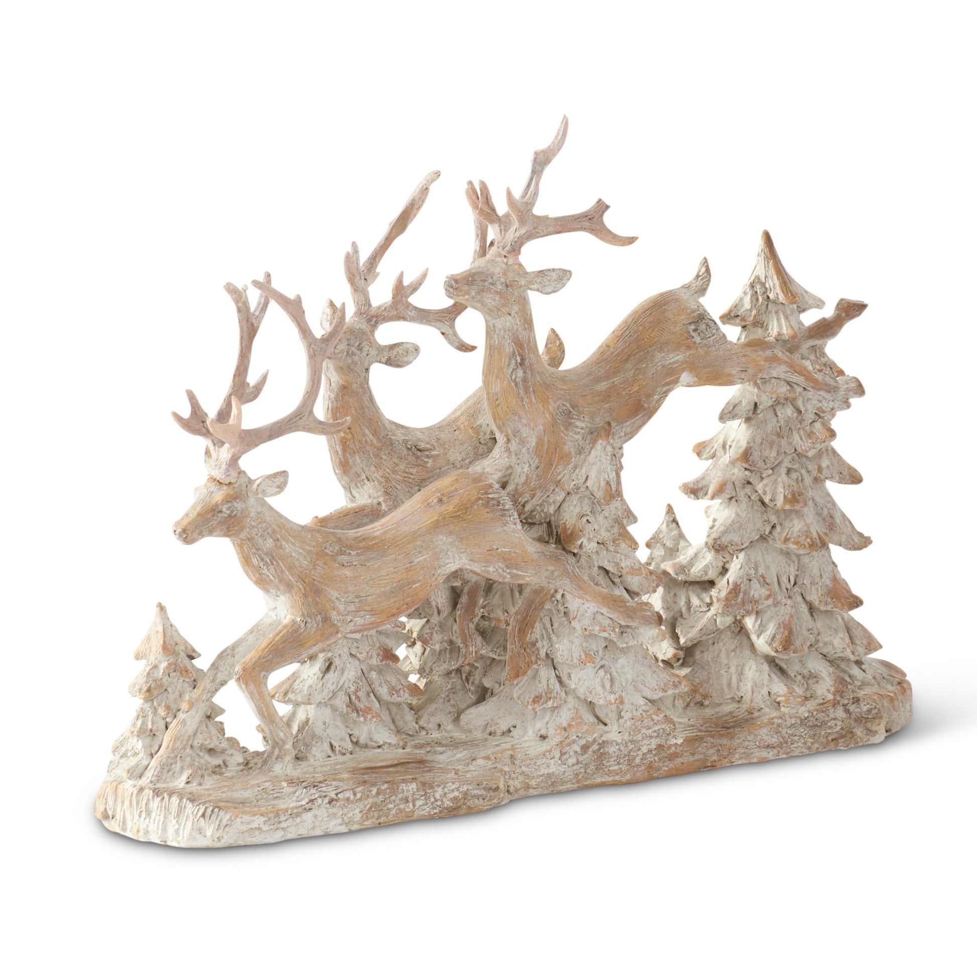 Whitewashed Prancing Reindeer Resin Winter Scene - 15-1/4-in - Mellow Monkey