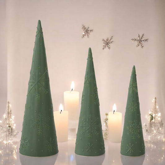 Green Ceramic Cone Christmas Tree with Embossed Snowflakes - Mellow Monkey