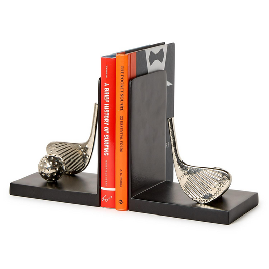 Golf Bookends with Nickel Finish - Aluminum Iron - Mellow Monkey