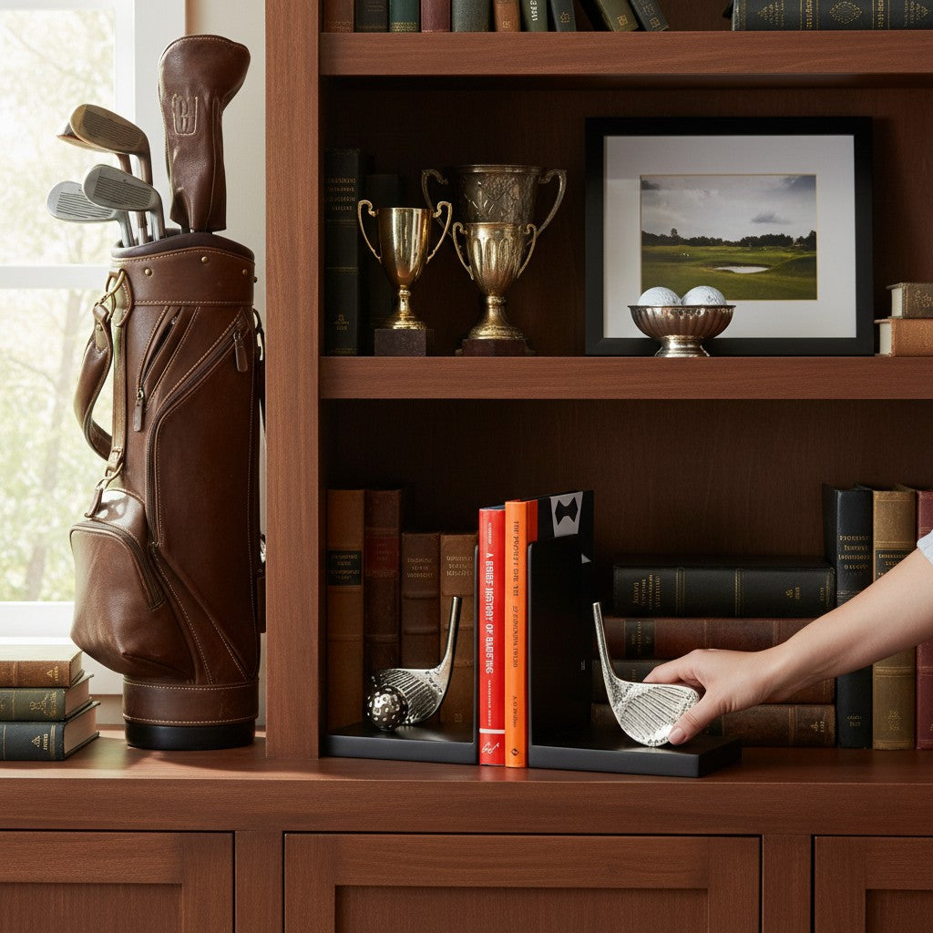 Golf Bookends with Nickel Finish - Aluminum Iron - Mellow Monkey