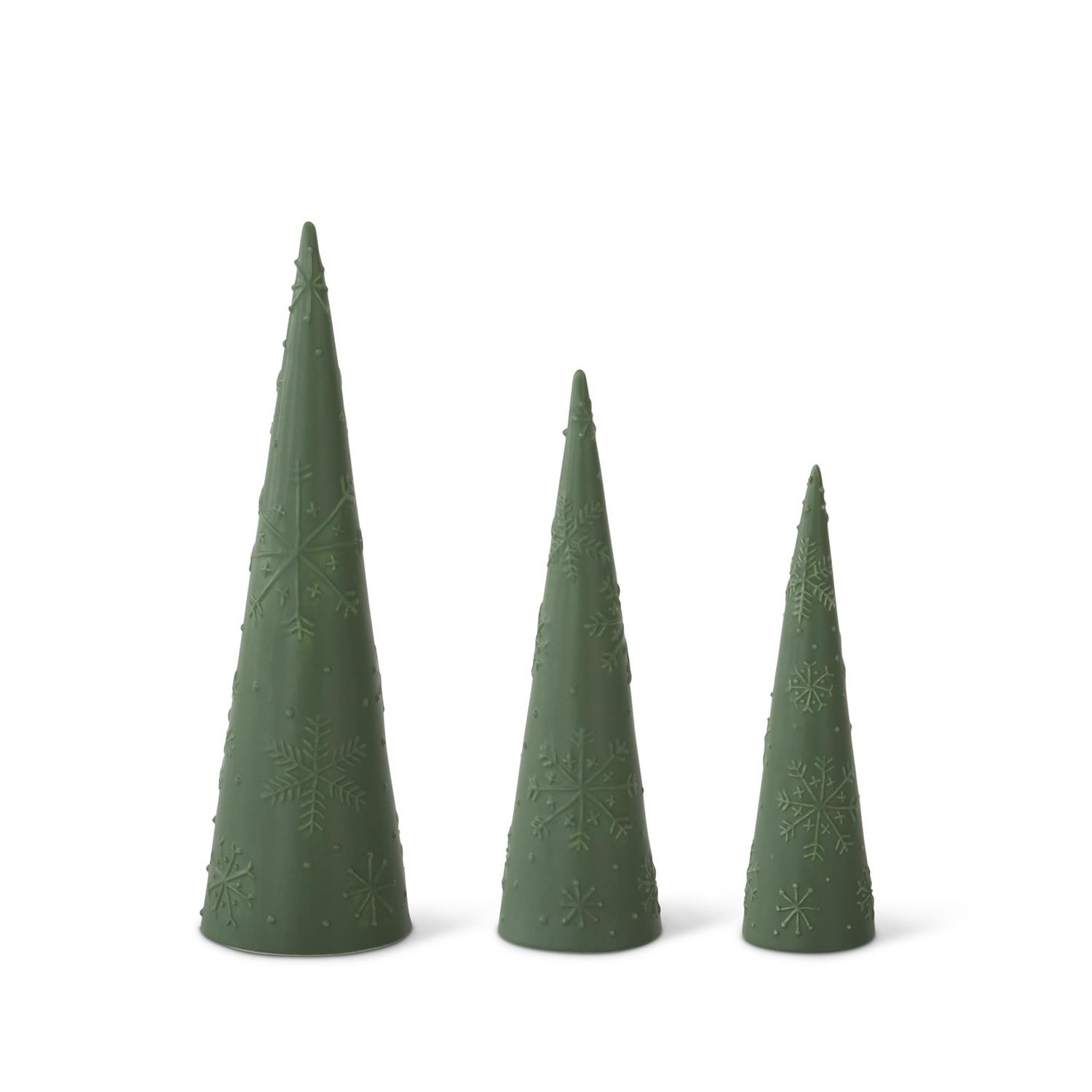 Green Ceramic Cone Christmas Tree with Embossed Snowflakes - Mellow Monkey