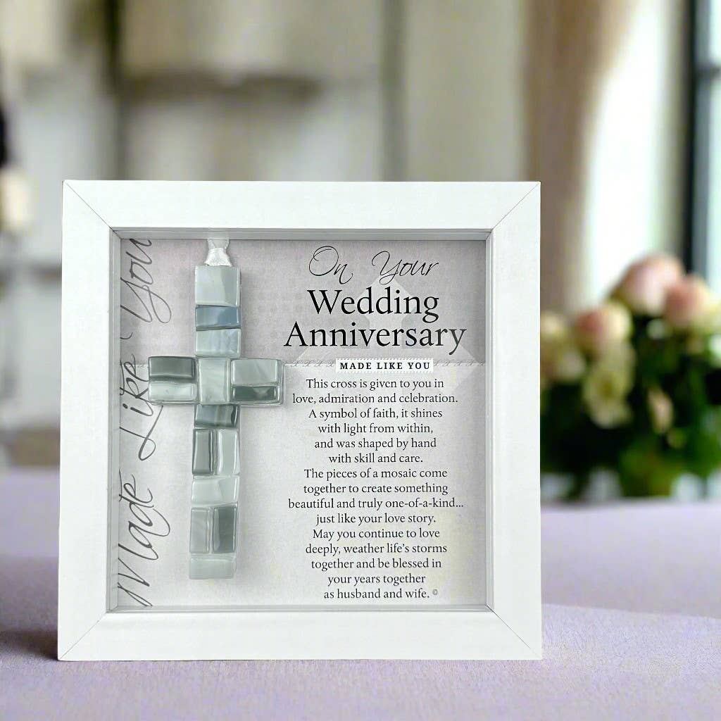 Handmade Framed Glass Mosaic Wedding Anniversary Cross - Mellow Monkey
