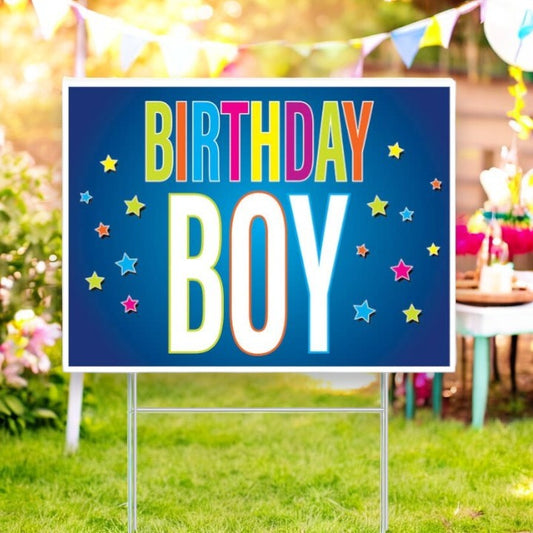 Birthday Boy Yard Sign with Stake - 15-1/2-in - Mellow Monkey