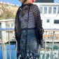 Black Floral Crochet Wide Sleeve Knitted Kimono Cardigan - Mellow Monkey