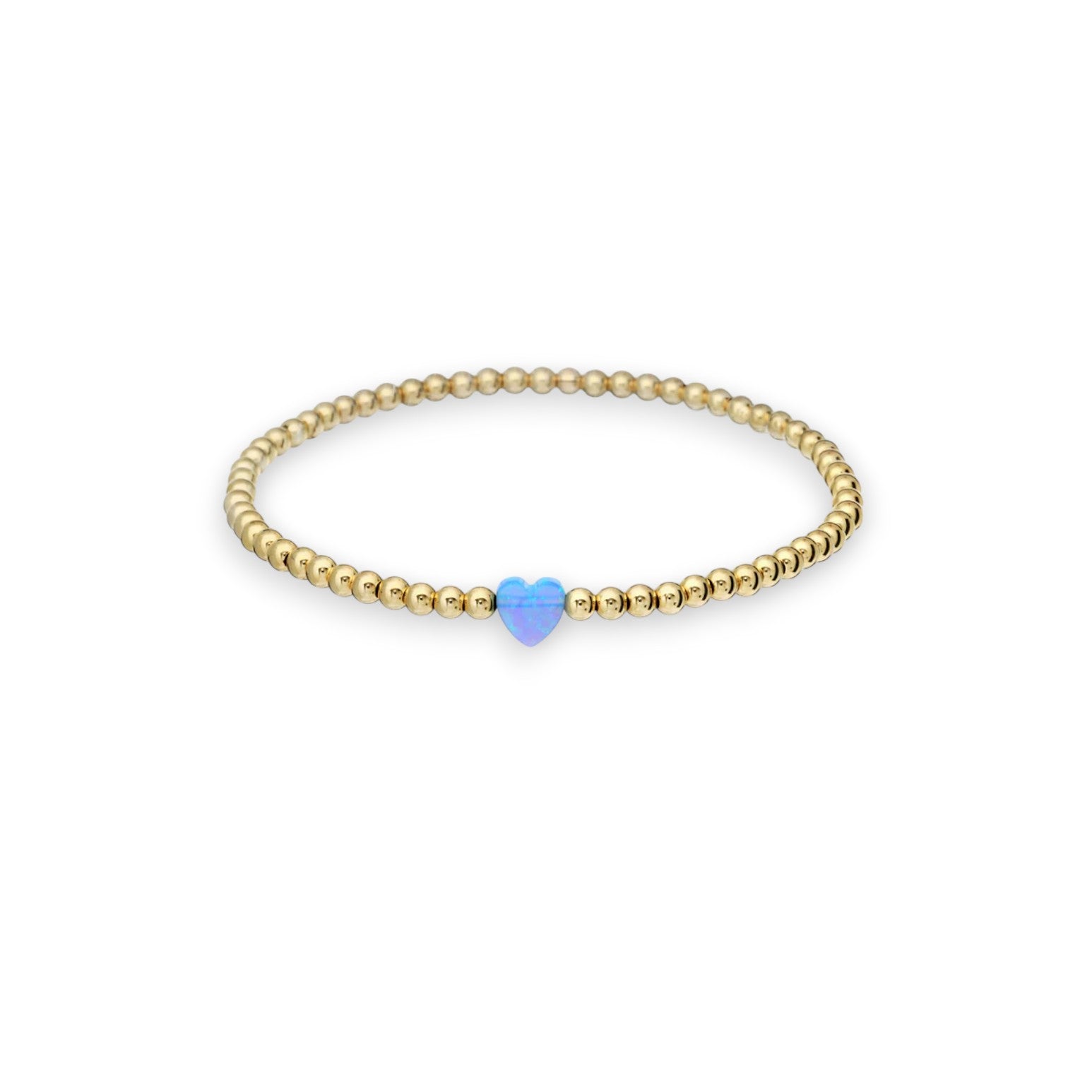 "SINGLE OPAL HEART" Small Charm and Gold Filled Ball Beaded Stretch Bracelet - Mellow Monkey