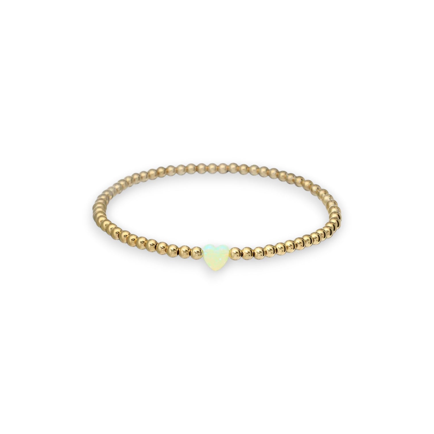 "SINGLE OPAL HEART" Small Charm and Gold Filled Ball Beaded Stretch Bracelet - Mellow Monkey