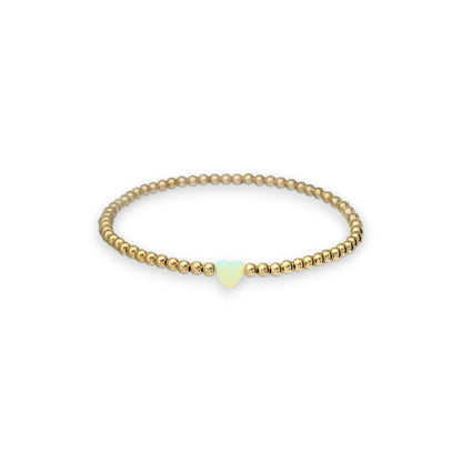 "SINGLE OPAL HEART" Small Charm and Gold Filled Ball Beaded Stretch Bracelet - Mellow Monkey