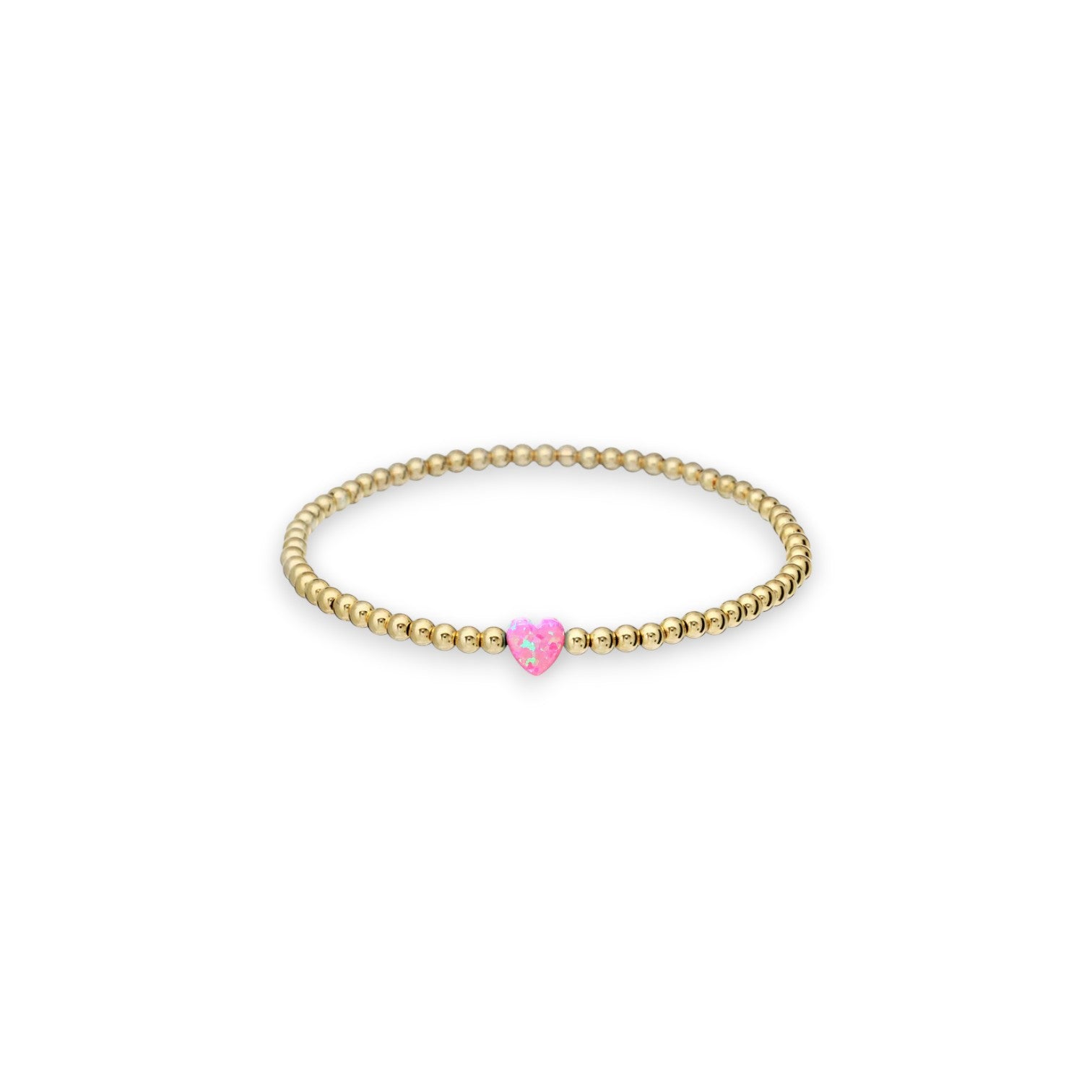 "SINGLE OPAL HEART" Small Charm and Gold Filled Ball Beaded Stretch Bracelet - Mellow Monkey