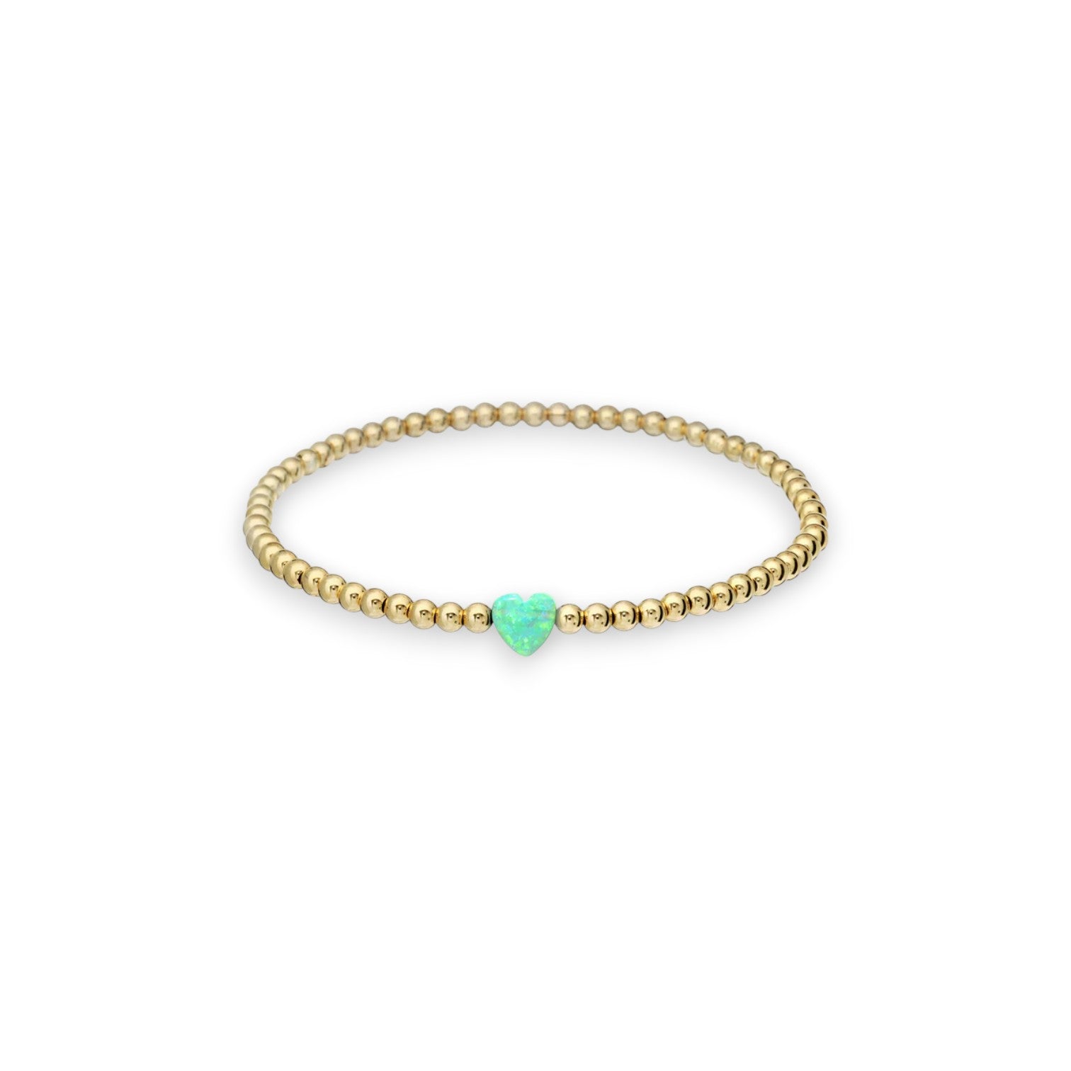 "SINGLE OPAL HEART" Small Charm and Gold Filled Ball Beaded Stretch Bracelet - Mellow Monkey