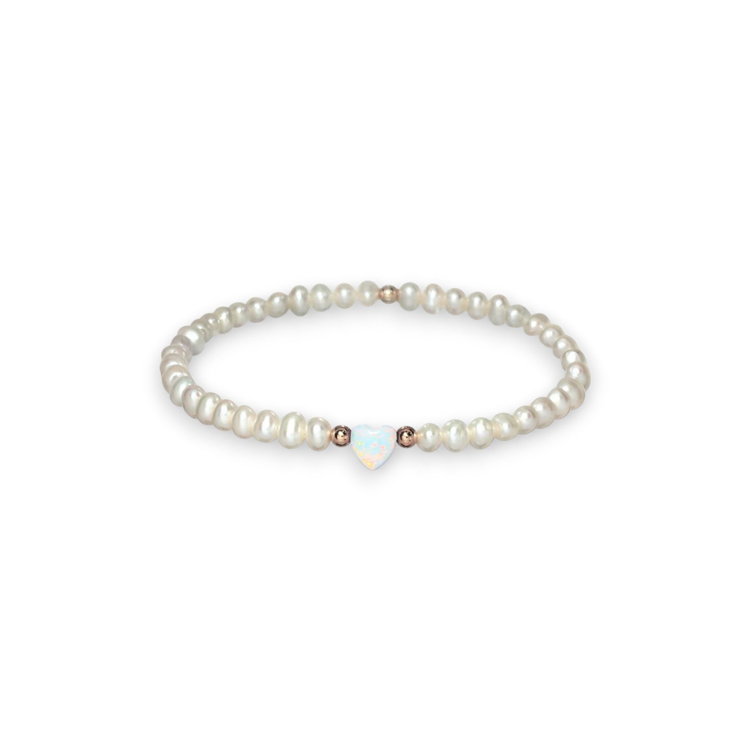 Opal Heart and Freshwater Pearls Stretch Bracelet - Mellow Monkey