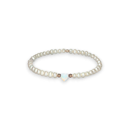 Opal Heart and Freshwater Pearls Stretch Bracelet - Mellow Monkey