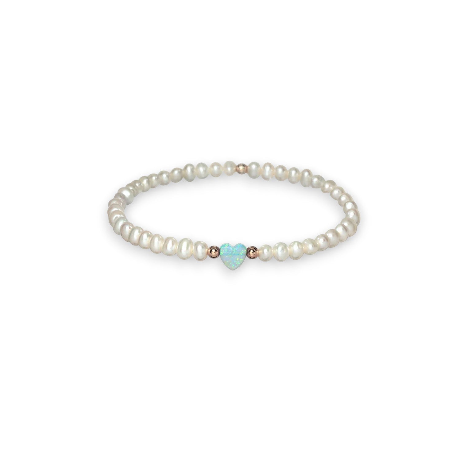 Opal Heart and Freshwater Pearls Stretch Bracelet - Mellow Monkey