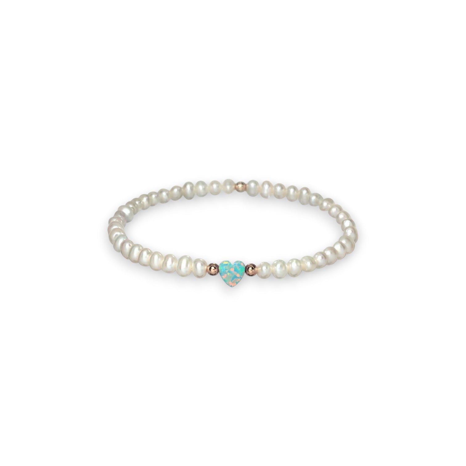 Opal Heart and Freshwater Pearls Stretch Bracelet - Mellow Monkey