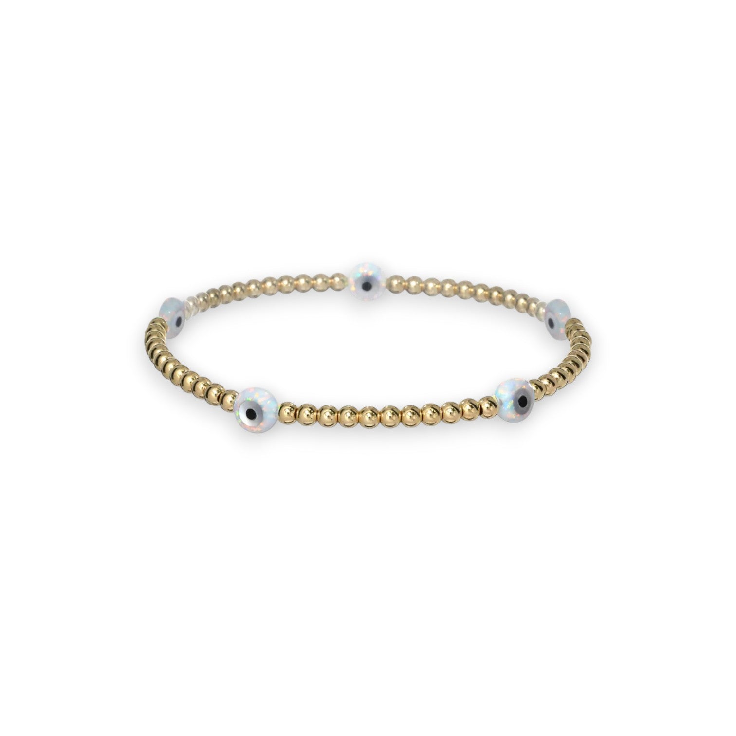 "EVIL EYE" Small Opal Charm Stretch Bracelet - Mellow Monkey