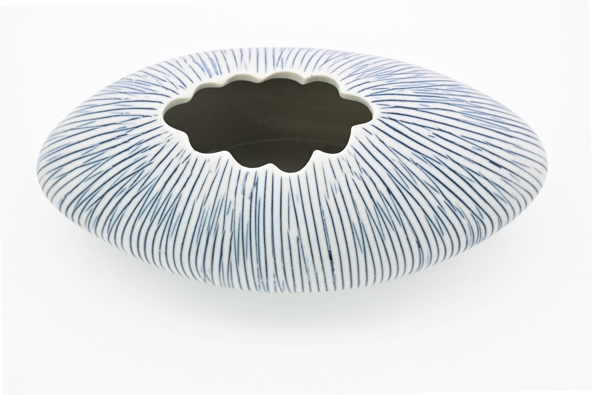 Mini Oval Vase - Handcrafted Porcelain Bud Vase - White with Blue Lines - - Mellow Monkey