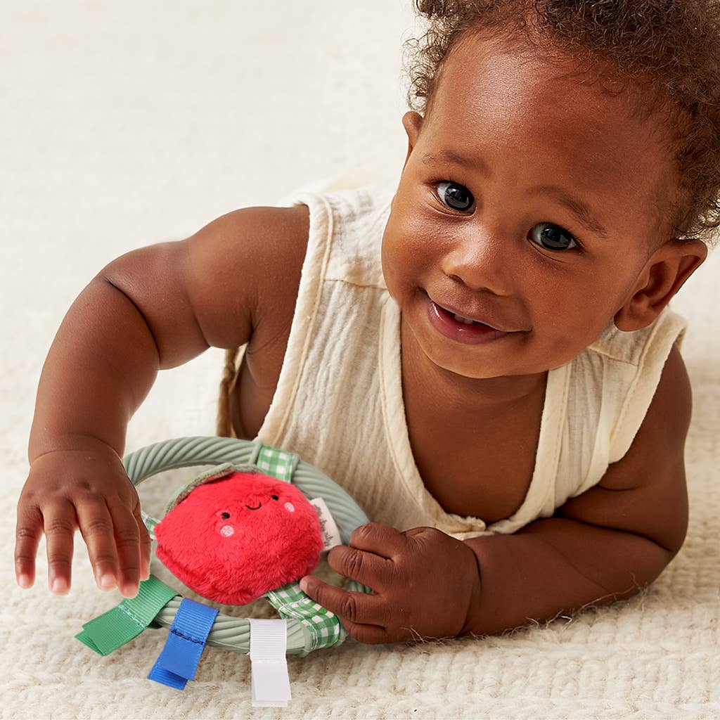 Itzy Ring Pal™ - Teething Ring with Plush Character - Red Tomato - Mellow Monkey