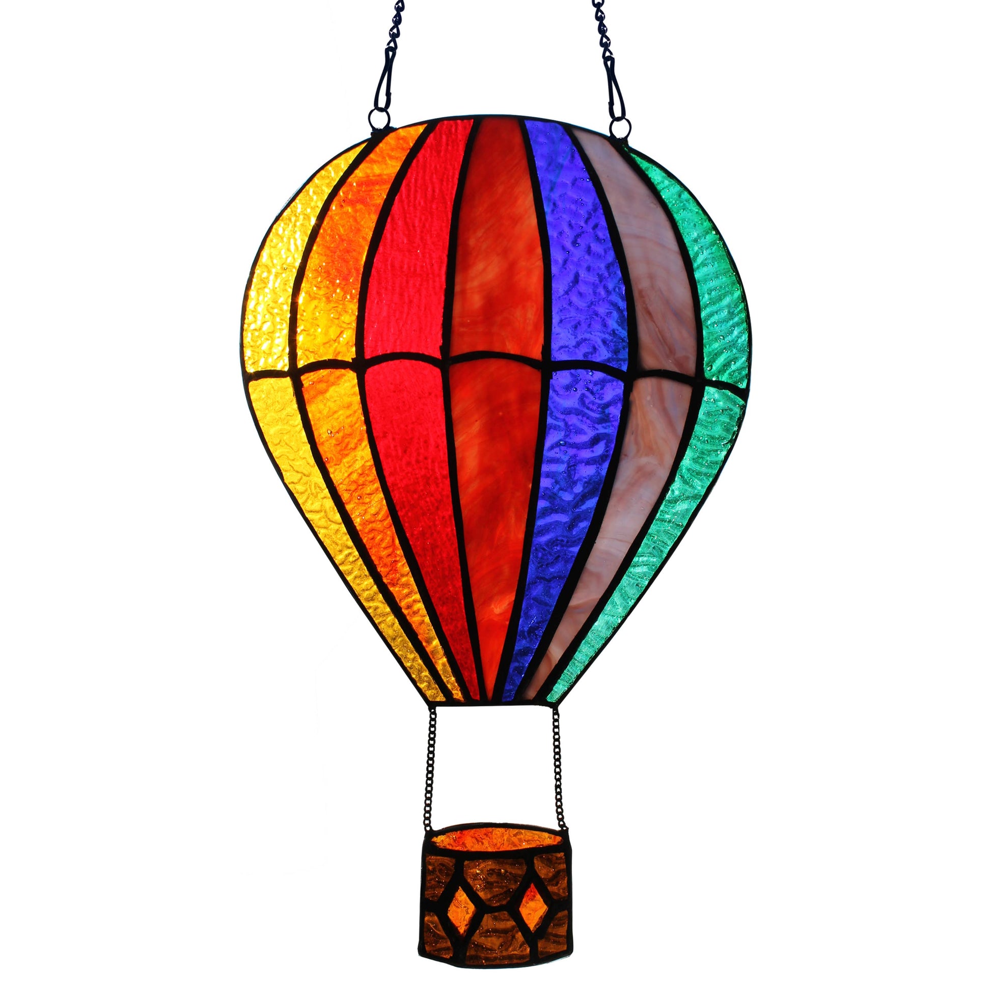 Otis Red Hot Air Balloon Stained Glass Window Panel - 11-in - Mellow Monkey