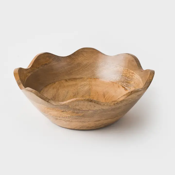 Scalloped Edge Mango Wood Bowl - 10-in - Mellow Monkey