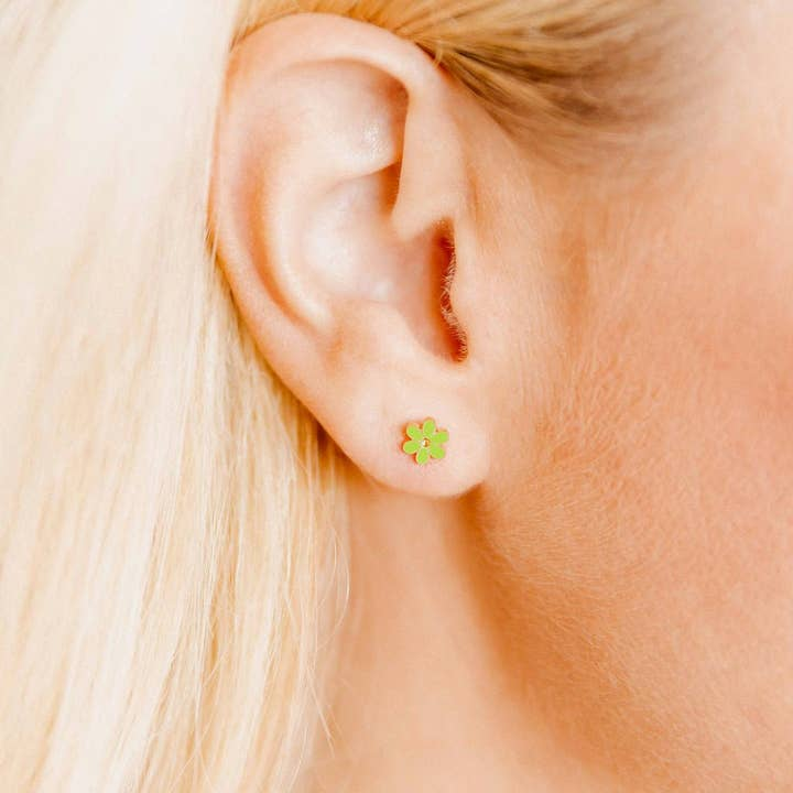 Screwback Stud Earrings - Alli Neon Green - Mellow Monkey