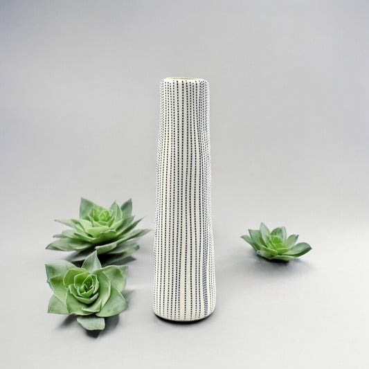 White Dotted Koza Porcelain Bud Vase - 8.5" x 2.25" - Mellow Monkey