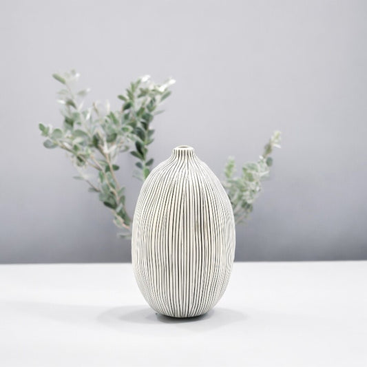 Gugu Porcelain Bud Vase - White With Stripes - 3.14"W x 4.94"H