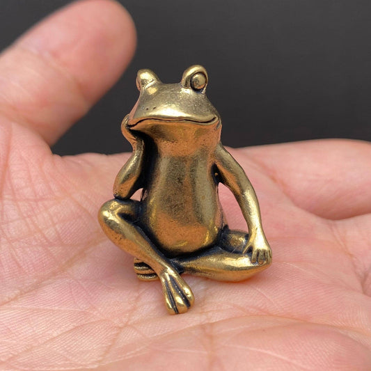 Brass Sitting Frog Desktop Ornament - 1-in.