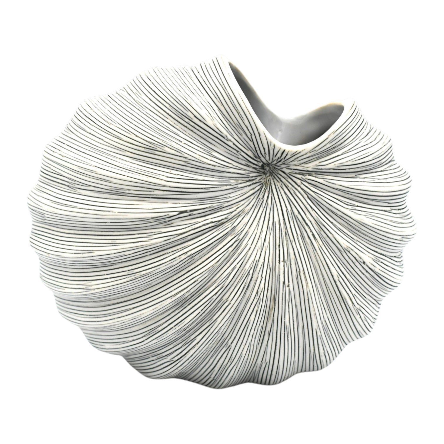 Palm - Handcrafted Porcelain Vase - White with Black Lines - 5.4 x 4.1 x 6.8 in - Mellow Monkey