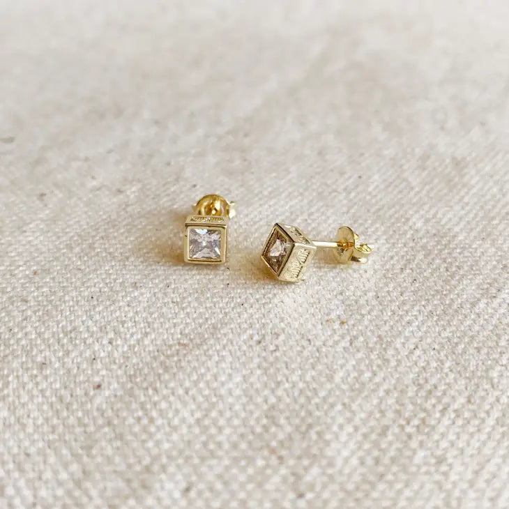 CZ Square Studs - 18k Gold Filled Earrings - Mellow Monkey