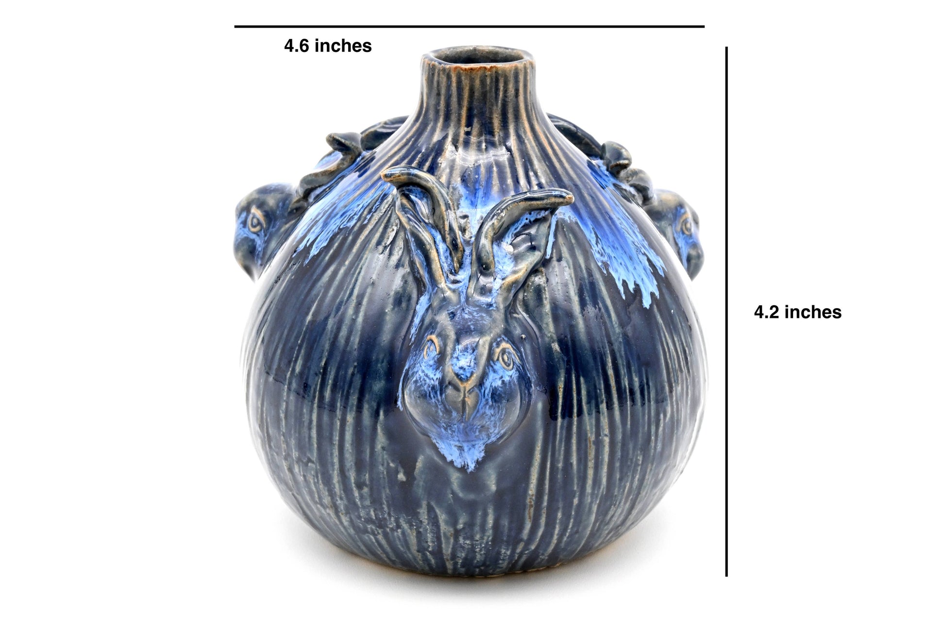 Blue Rabbit Trio - Porcelain Ceramic Vase - 4.6 x 4.6 x 4.2-in - Mellow Monkey