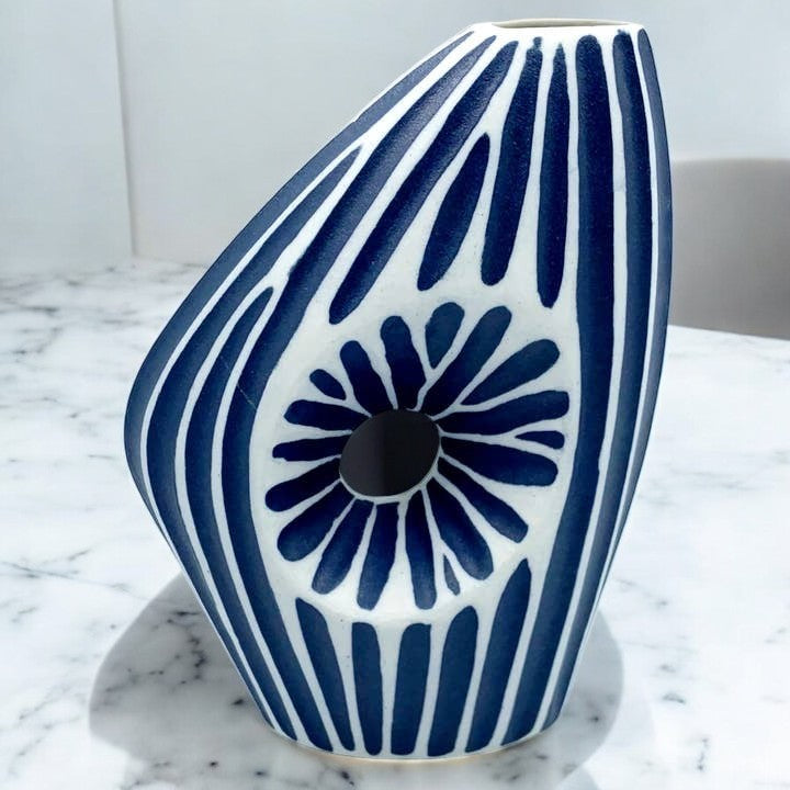 Mini Blue Arch Ceramic Vase - 4 x 5.5 in - Mellow Monkey