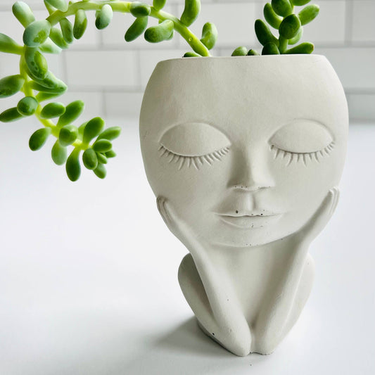 Deep Thought Girl Planter - White - Mellow Monkey