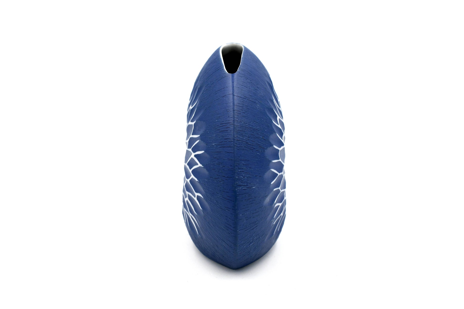 Diva Round - Handcrafted Porcelain Bud Vase - Blue with White Geometric Pattern - 4.7 x 2.4 x 4 in - Mellow Monkey