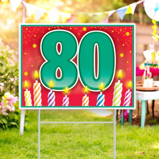 80th Birthday Yard Sign with Stake - 15-1/2-in - Mellow Monkey