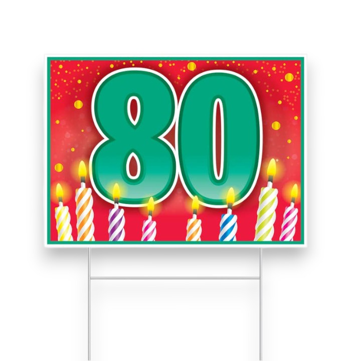 80th Birthday Yard Sign with Stake - 15-1/2-in - Mellow Monkey