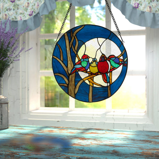 Astrid Blue Birds in the Night Sky Window Panel - 16-in - Mellow Monkey