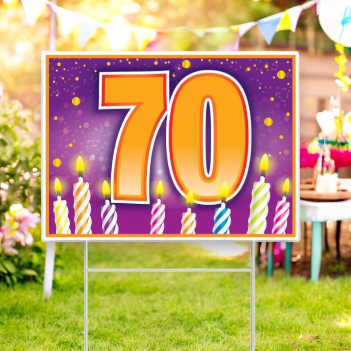 70th Birthday Yard Sign with Stake - 15-1/2-in - Mellow Monkey