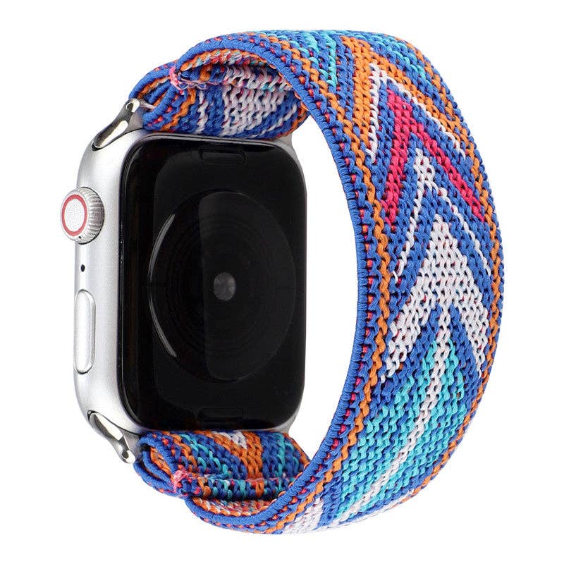 Blue Aztec Adjustable Fabric Apple Watch Band: 42/44mm - Mellow Monkey